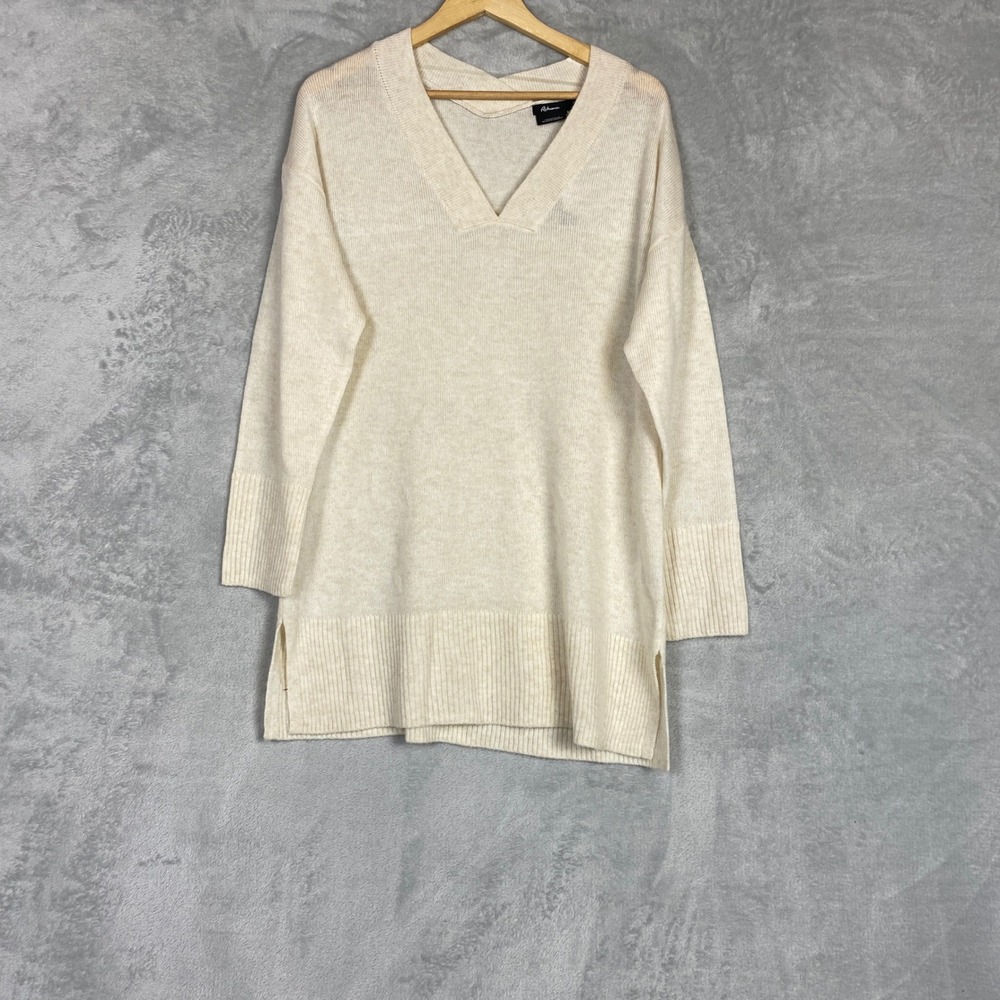 Reitmans Womens XL Cream Cashmere Blend V-Neck Tunic Sweater Drop Shoulder Knit